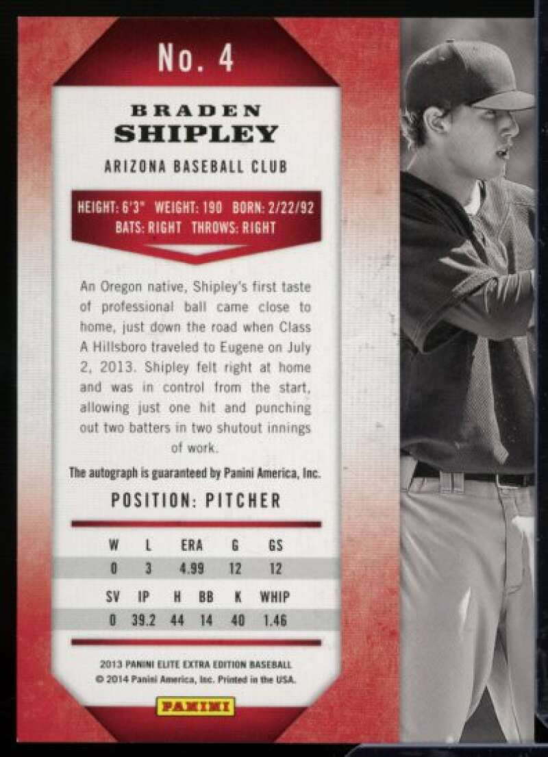 Braden Shipley 2013 Elite Extra Edition Franchise Futures Signatures Red Ink #4  Image 2