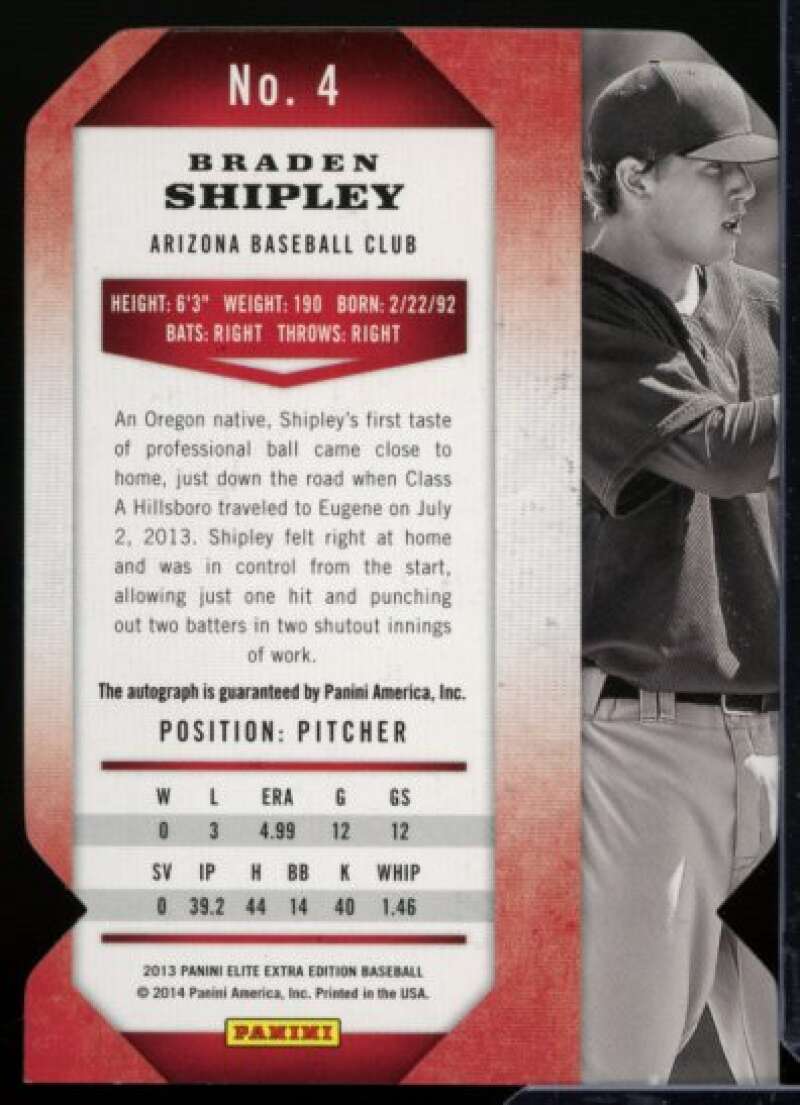 Braden Shipley Rookie Card 2013 Elite Extra Edition Signature Status Emerald #4  Image 2