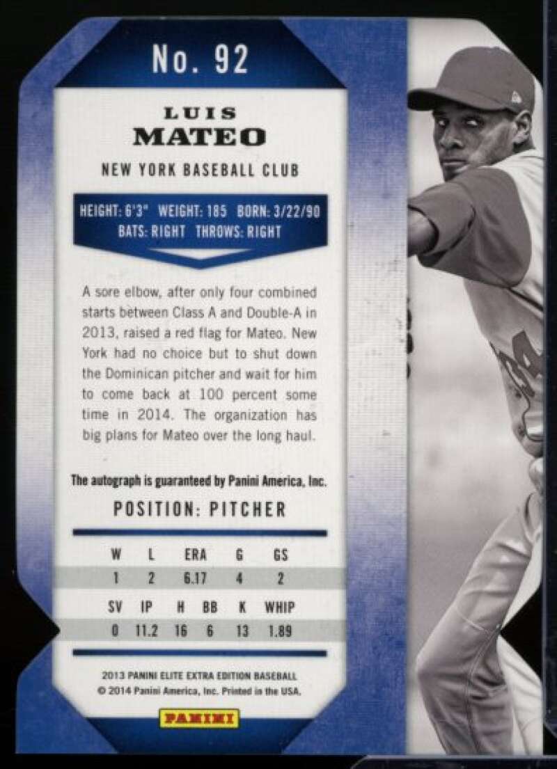 Luis Mateo Rookie Card 2013 Elite Extra Edition Signature Status Blue #92  Image 2
