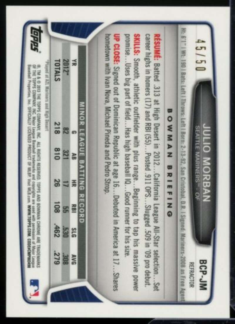Julio Morban RC 2013 Bowman Chrome Prospect Autographs Blue Wave Refractors #JM  Image 2