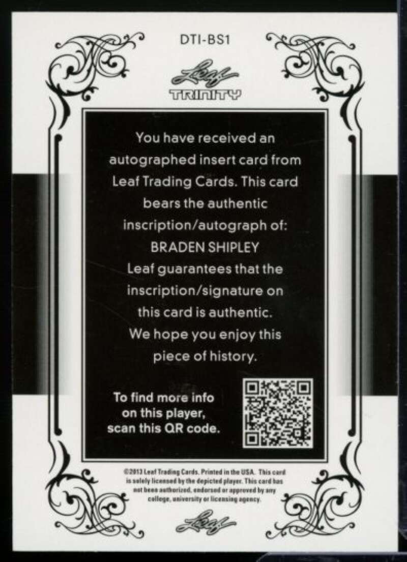 Braden Shipley Rookie Card 2013 Leaf Trinity Inscriptions Gold #DTIBS1  Image 2