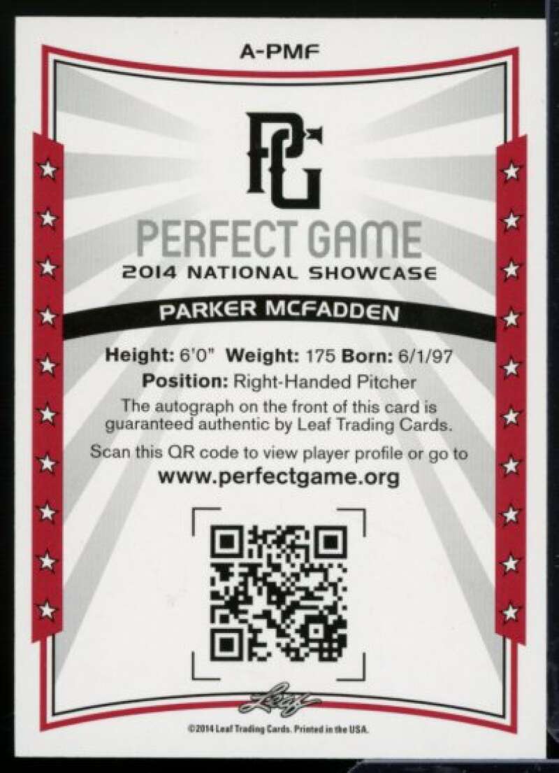 Parker McFadden Rookie 2014 Leaf Perfect Game Showcase Autographs Red #APMF  Image 2