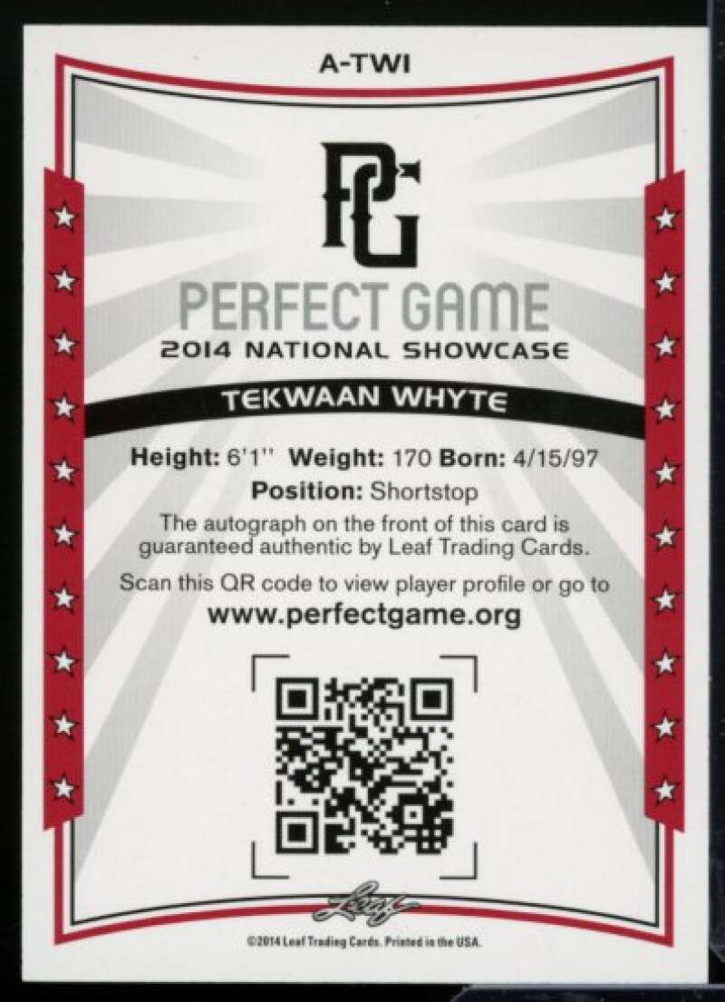 Tekwaan Whyte Rookie Card 2014 Leaf Perfect Game Showcase Autographs Red #ATW1  Image 2