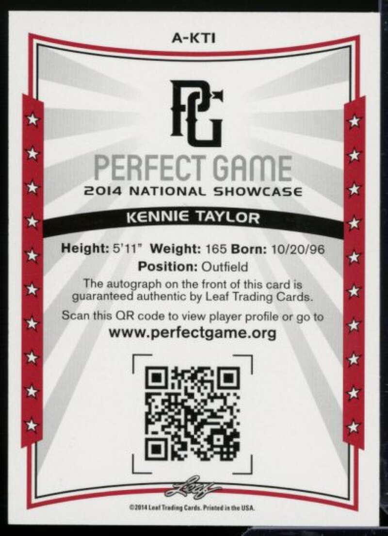 Kennie Taylor Rookie Card 2014 Leaf Perfect Game Showcase Autographs Blue #AKT1  Image 2