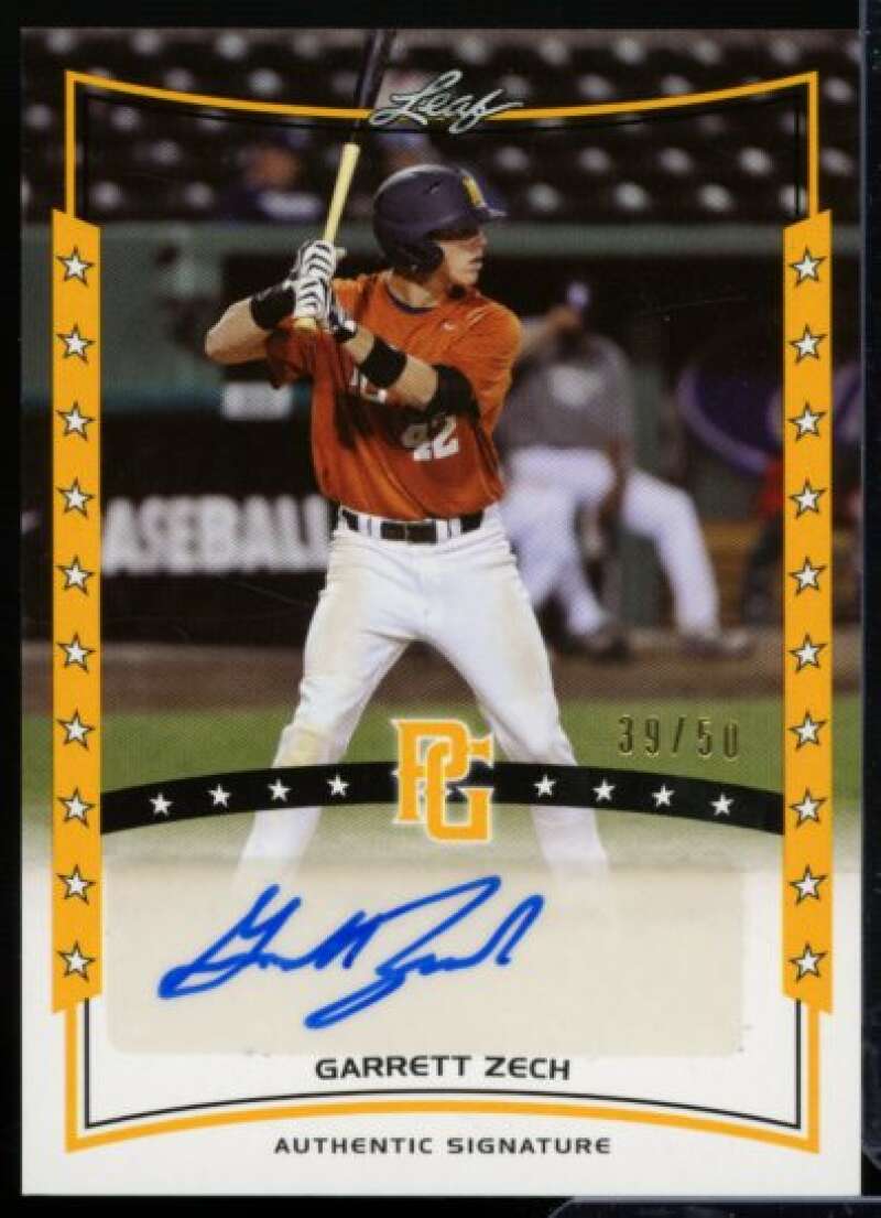 Garrett Zech Rookie Card 2014 Leaf Perfect Game Showcase Autographs Gold #AGZ1  Image 1