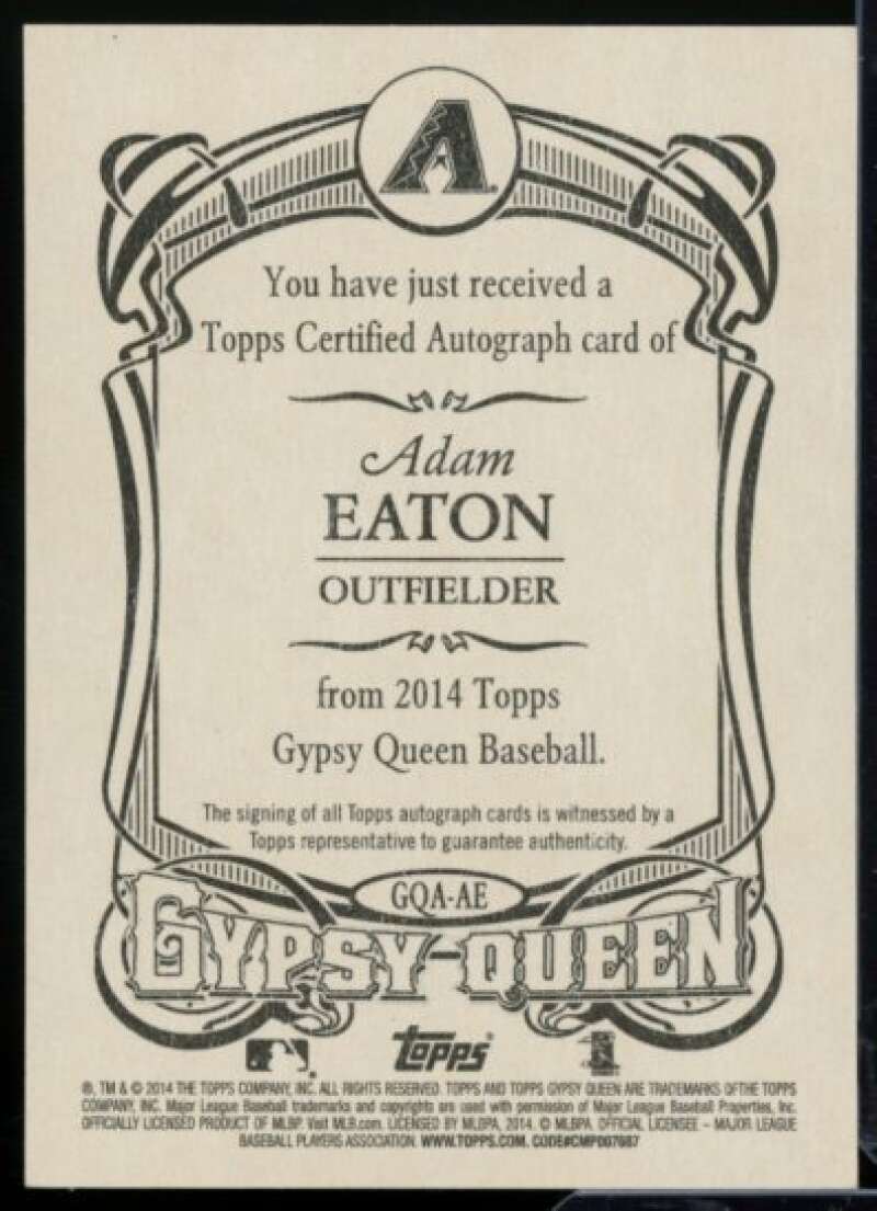 Adam Eaton Rookie Card 2014 Topps Gypsy Queen Autographs #GQAAE  Image 2