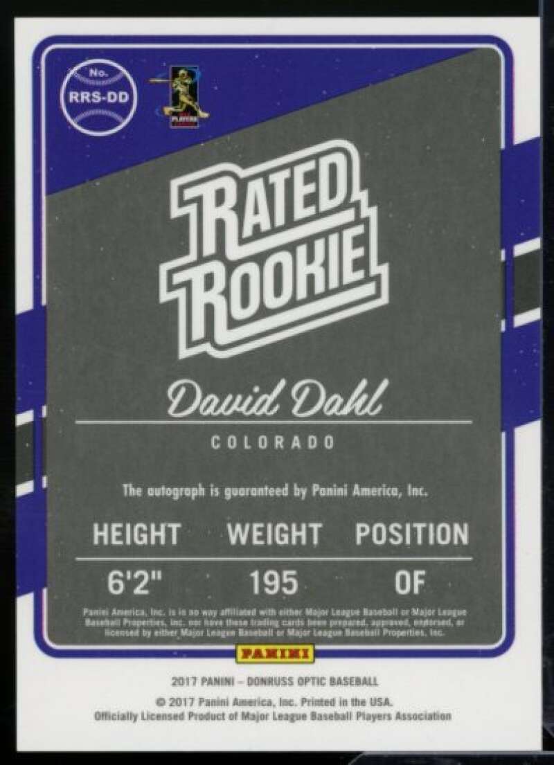 David Dahl Card 2017 Donruss Optic Rated Rookies Signatures #RRSDD  Image 2