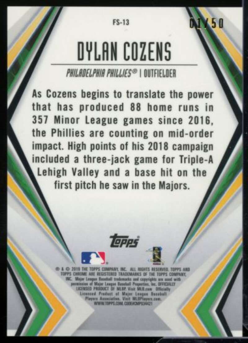 Dylan Cozens Rookie Card 2019 Topps Chrome Future Stars Gold Refractors #FS13  Image 2