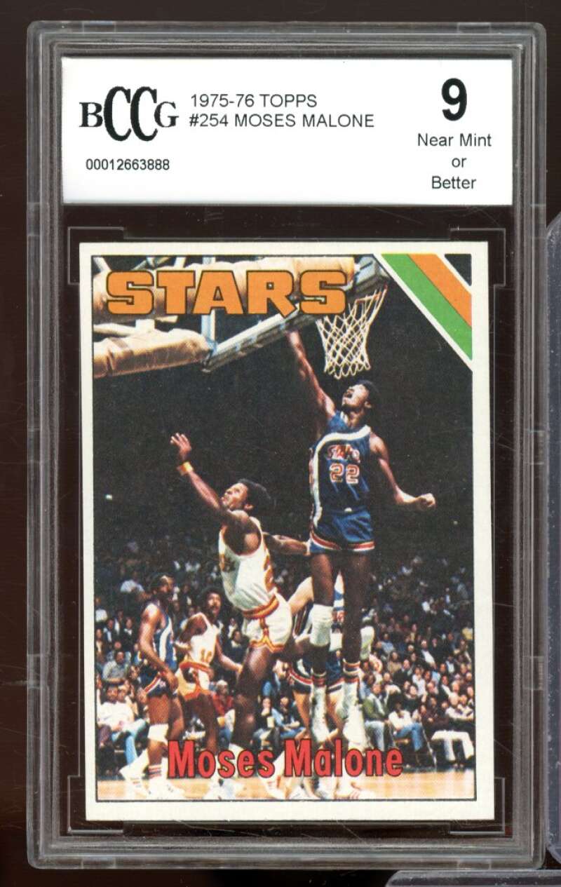 1975-76 Topps #254 Moses Malone Rookie Card BGS BCCG 9 Near Mint+ Image 1