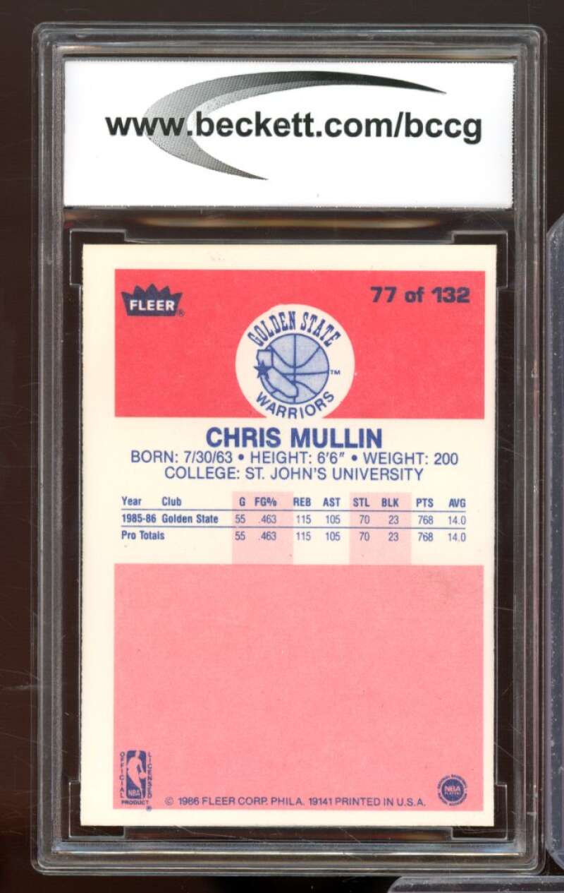 1986-87 Fleer #77 Chris Mullin Rookie Card BGS BCCG 8 Excellent+ Image 2