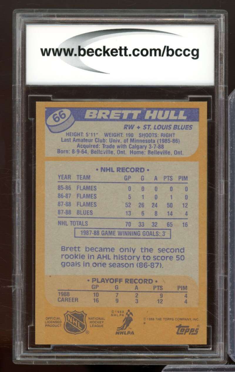 1988-89 Topps #66 Brett Hull Rookie Card BGS BCCG 9 Near Mint+ Image 2