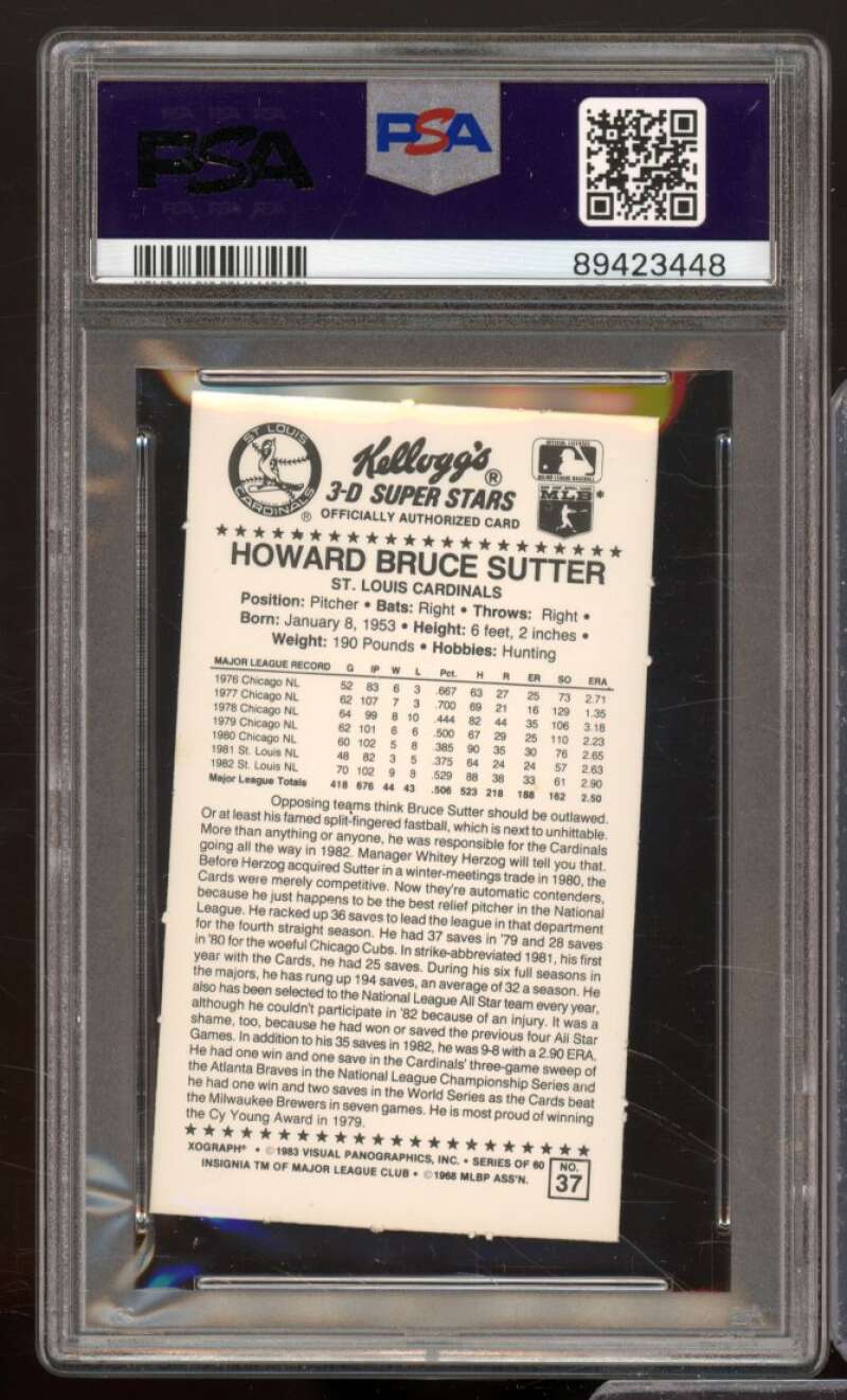 Bruce Sutter Card 1983 Kellogg's #37 PSA 8 Image 2