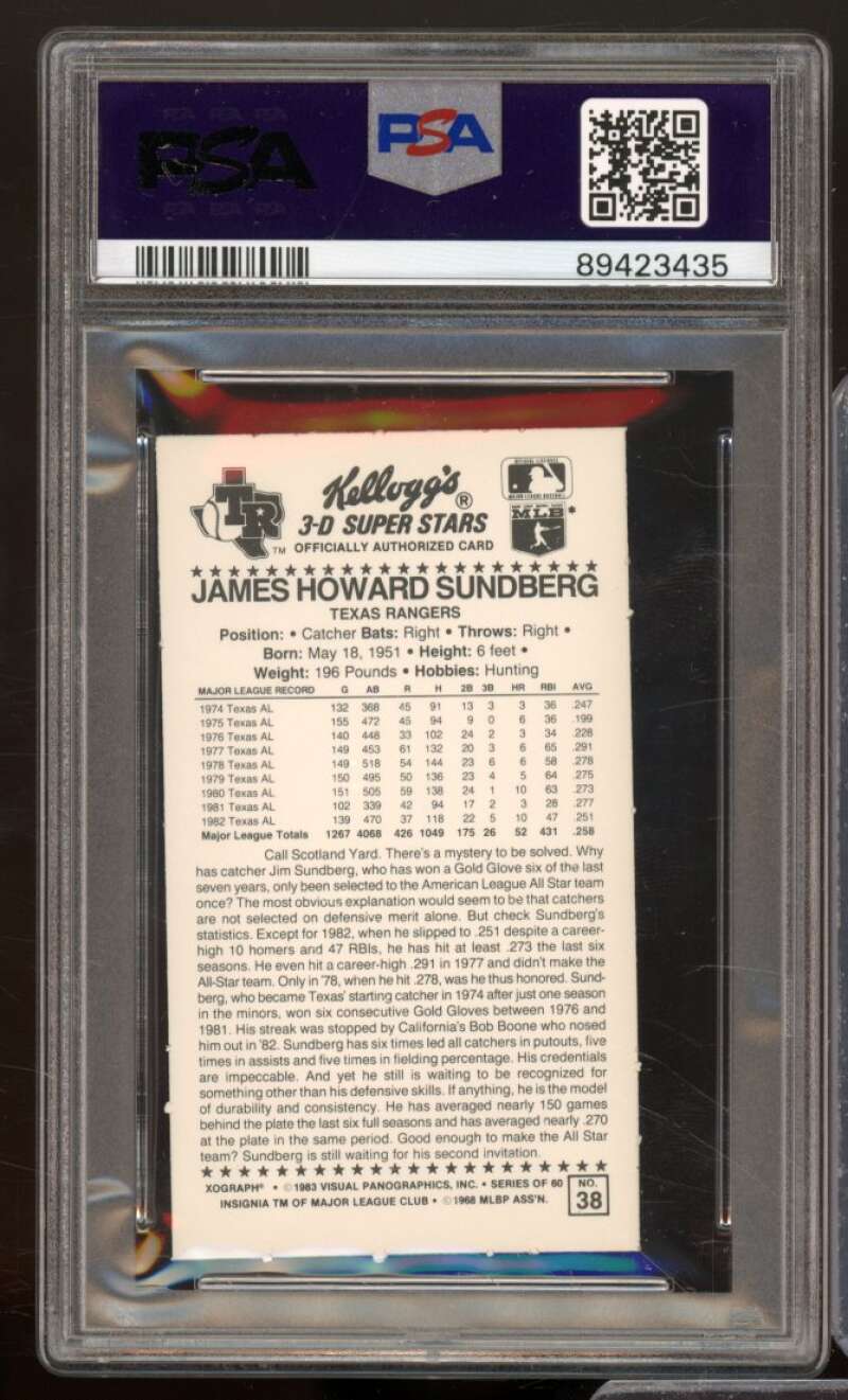 Jim Sundberg Card 1983 Kellogg's #38 PSA 7 Image 2