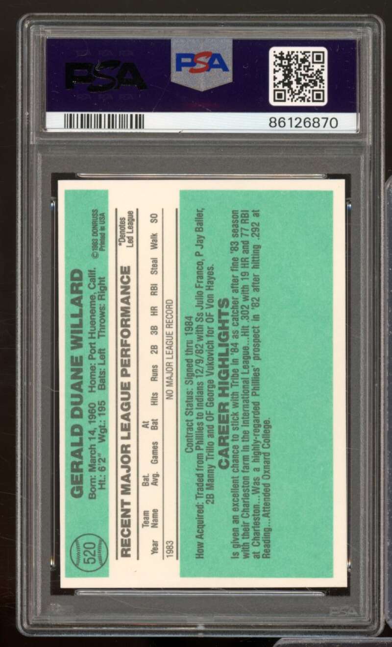 Gerry Willard Rookie Card 1984 Donruss #520 PSA 9 Image 2