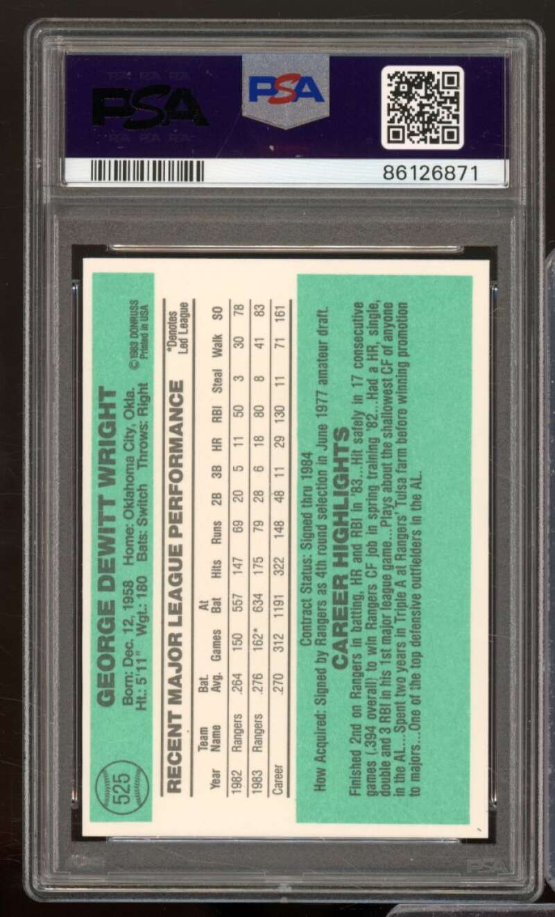 George Wright Rookie Card 1984 Donruss #525 PSA 9 Image 2