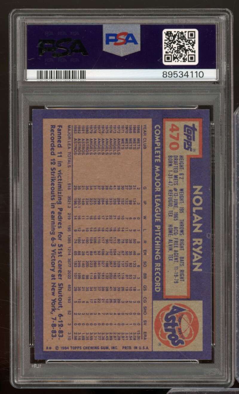 Nolan Ryan Card 1984 Topps #470 PSA 7 Image 2