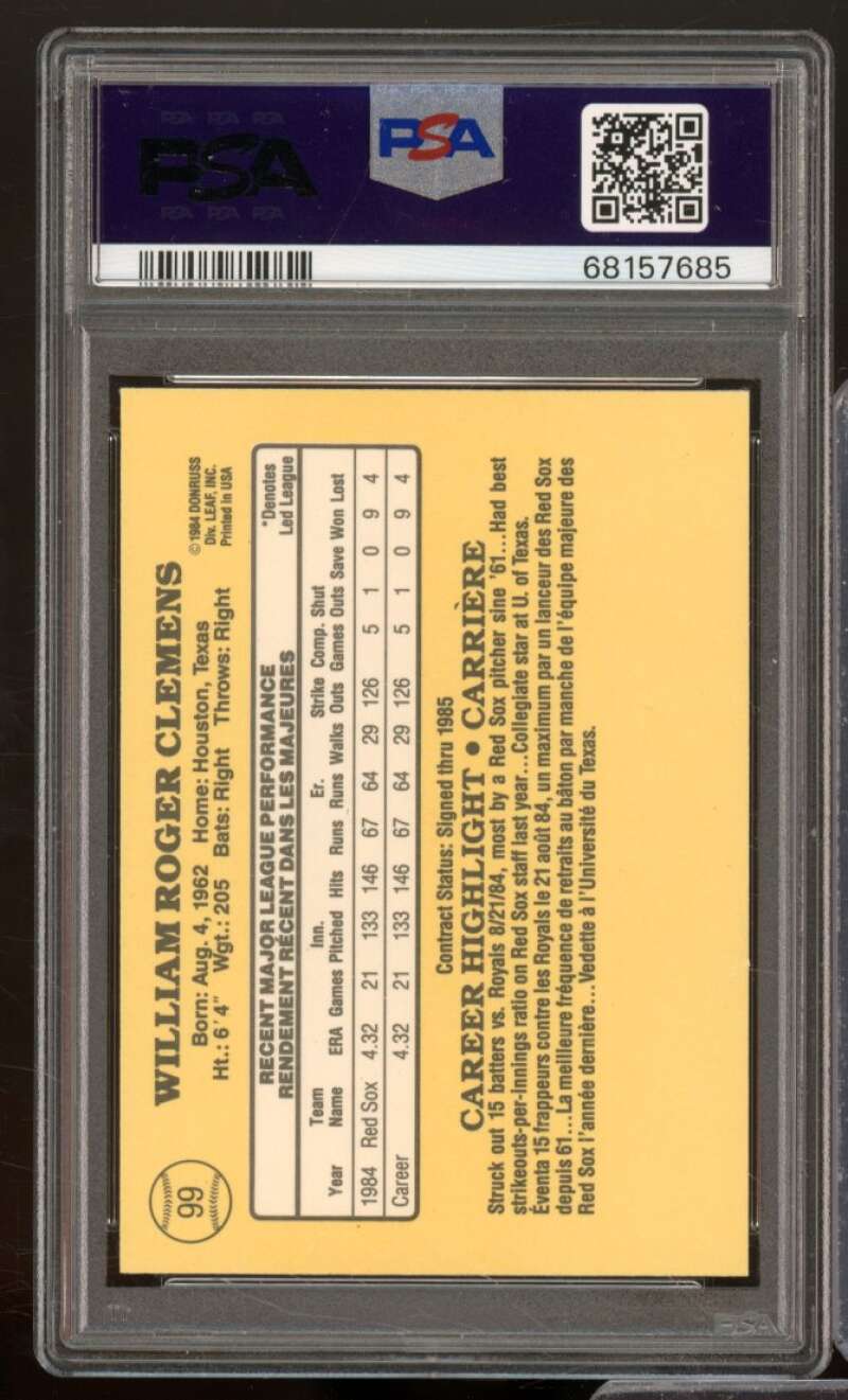 Roger Clemens Rookie Card 1985 Leaf #99 PSA 8 Image 2