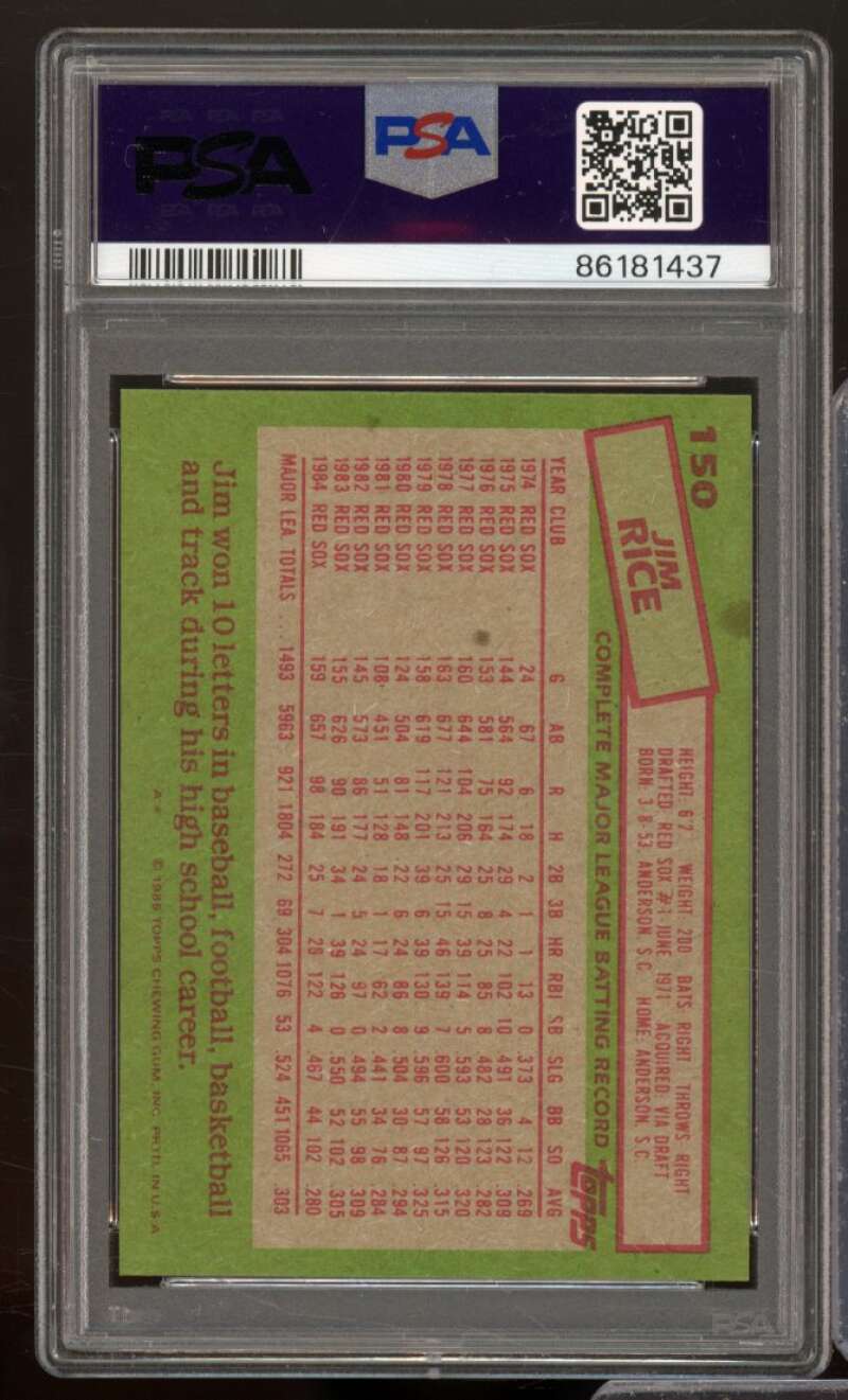 Jim Rice Card 1985 Topps #150 PSA 9 Image 2