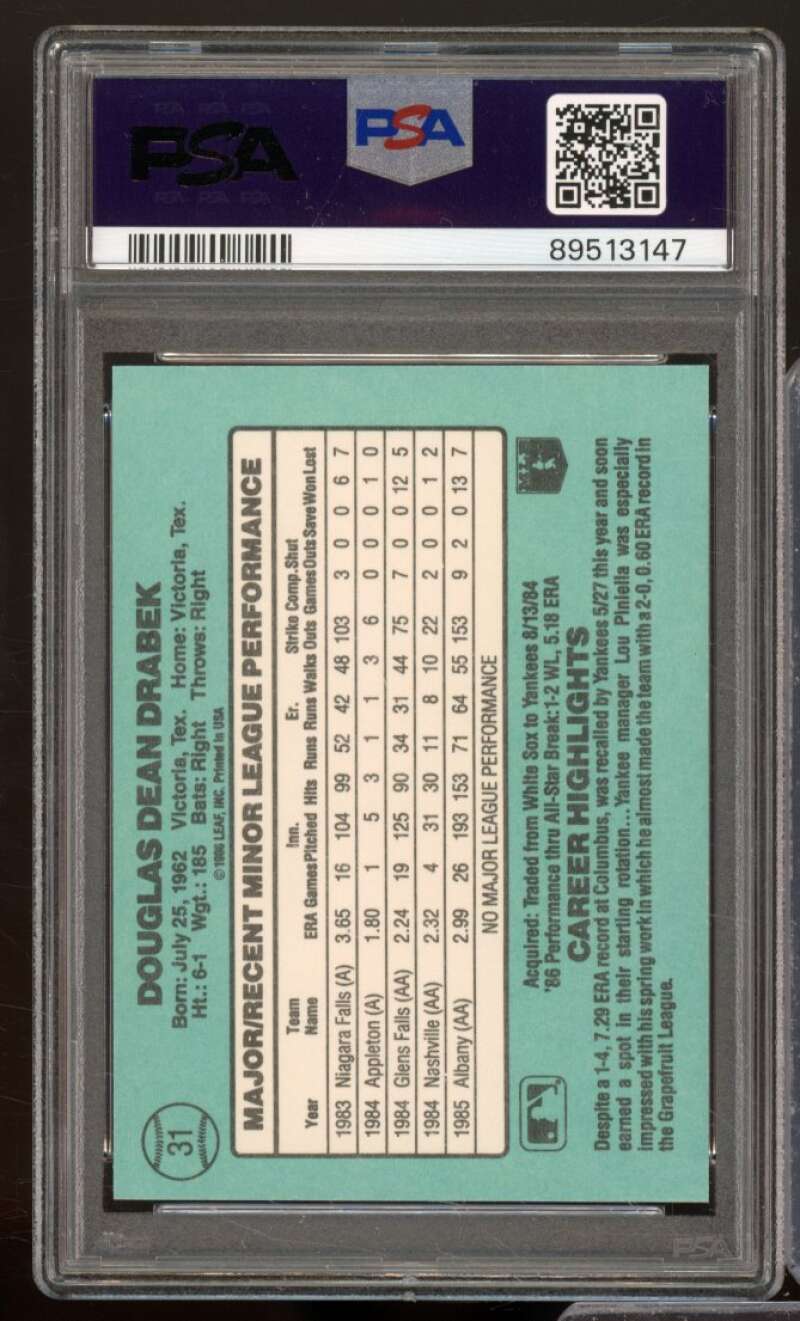 Doug Drabek Rookie Card 1986 Donruss The Rookies #31 PSA 8 Image 2