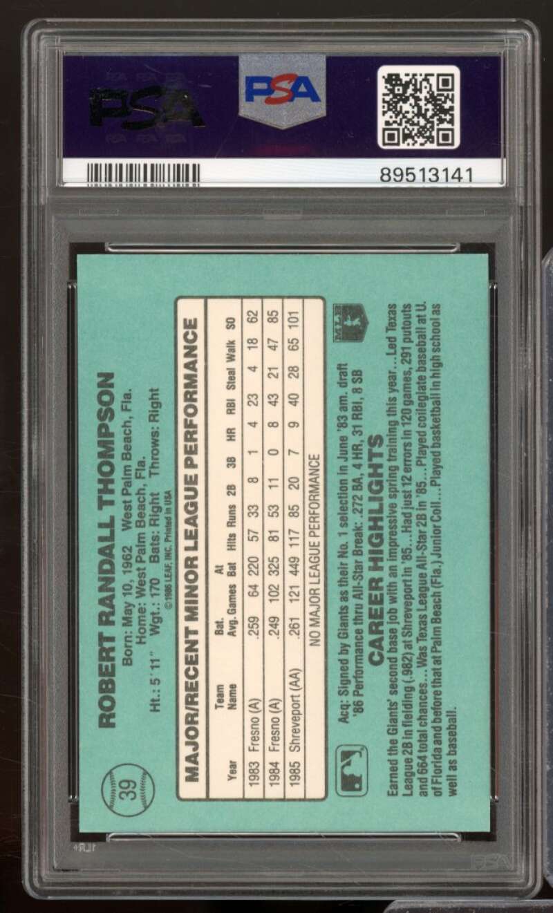 Rob Thompson Rookie Card 1986 Donruss Rookies #39 PSA 9 Image 2