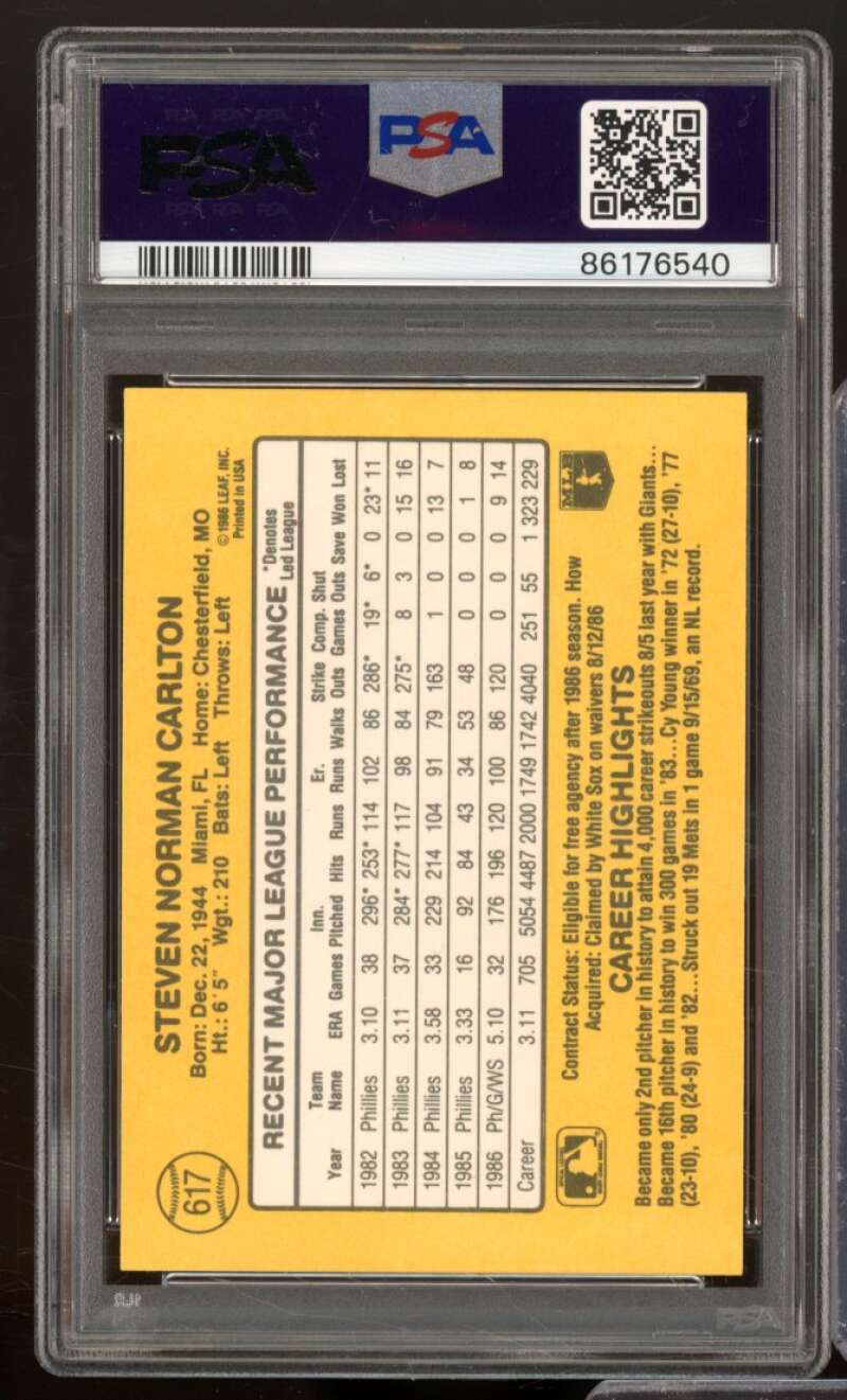 Steve Carlton Card 1987 Donruss #617 PSA 9 Image 2