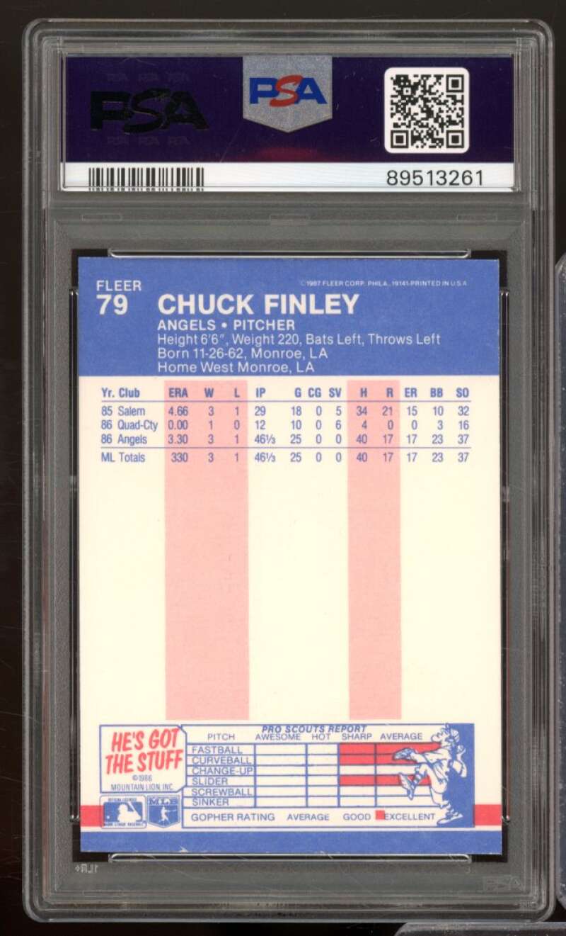 Chuck Finley Rookie Card 1987 Fleer #79 PSA 8 Image 2