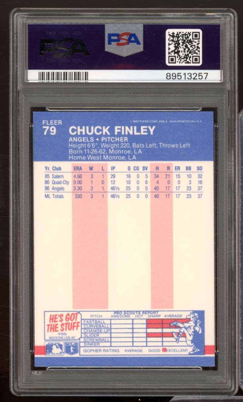 Chuck Finley Rookie Card 1987 Fleer #79 PSA 9 Image 2