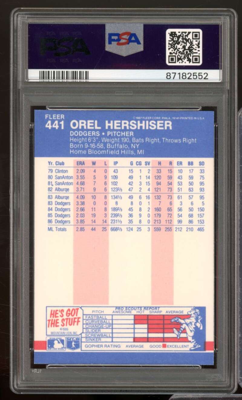 Orel Hershiser Card 1987 Fleer Glossy #441 PSA 9 Image 2