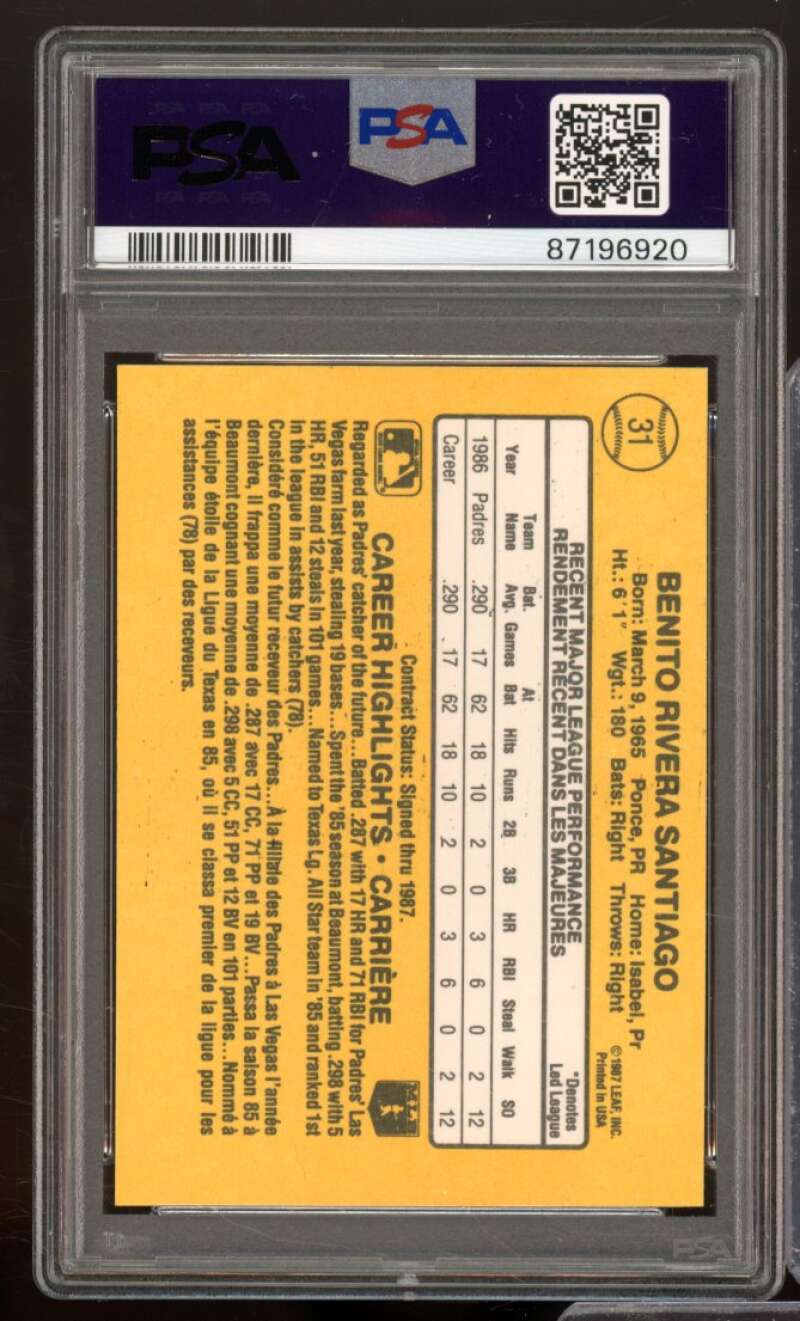 Benito Santiago Rookie Card 1987 Leaf #31 PSA 9 Image 2