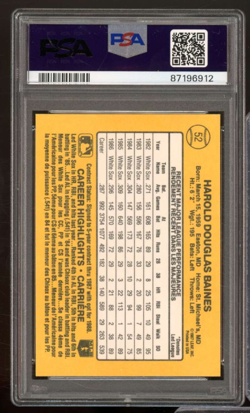 Harold Baines Card 1987 Leaf #52 PSA 9 Image 2