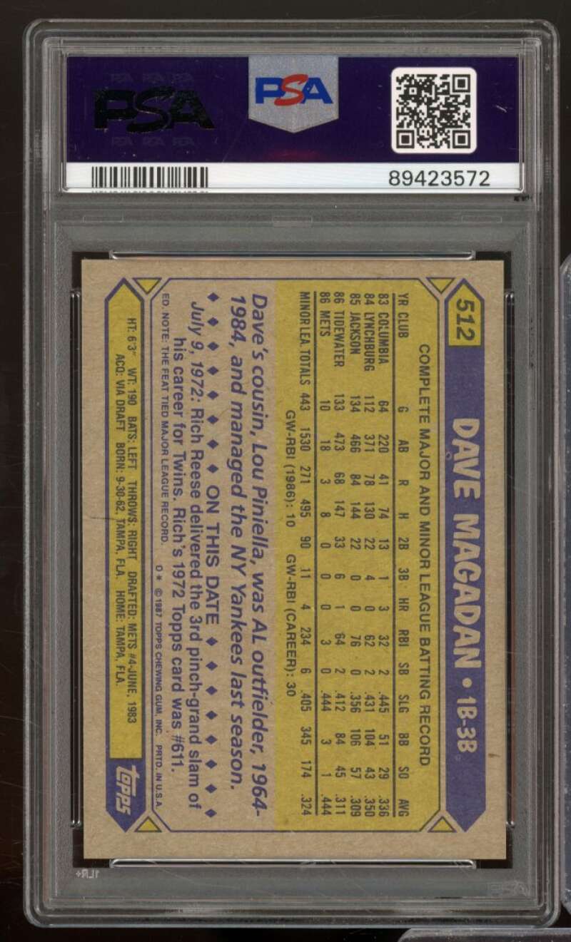 Dave Magadan Rookie Card 1987 Topps #512 PSA 9 Image 2