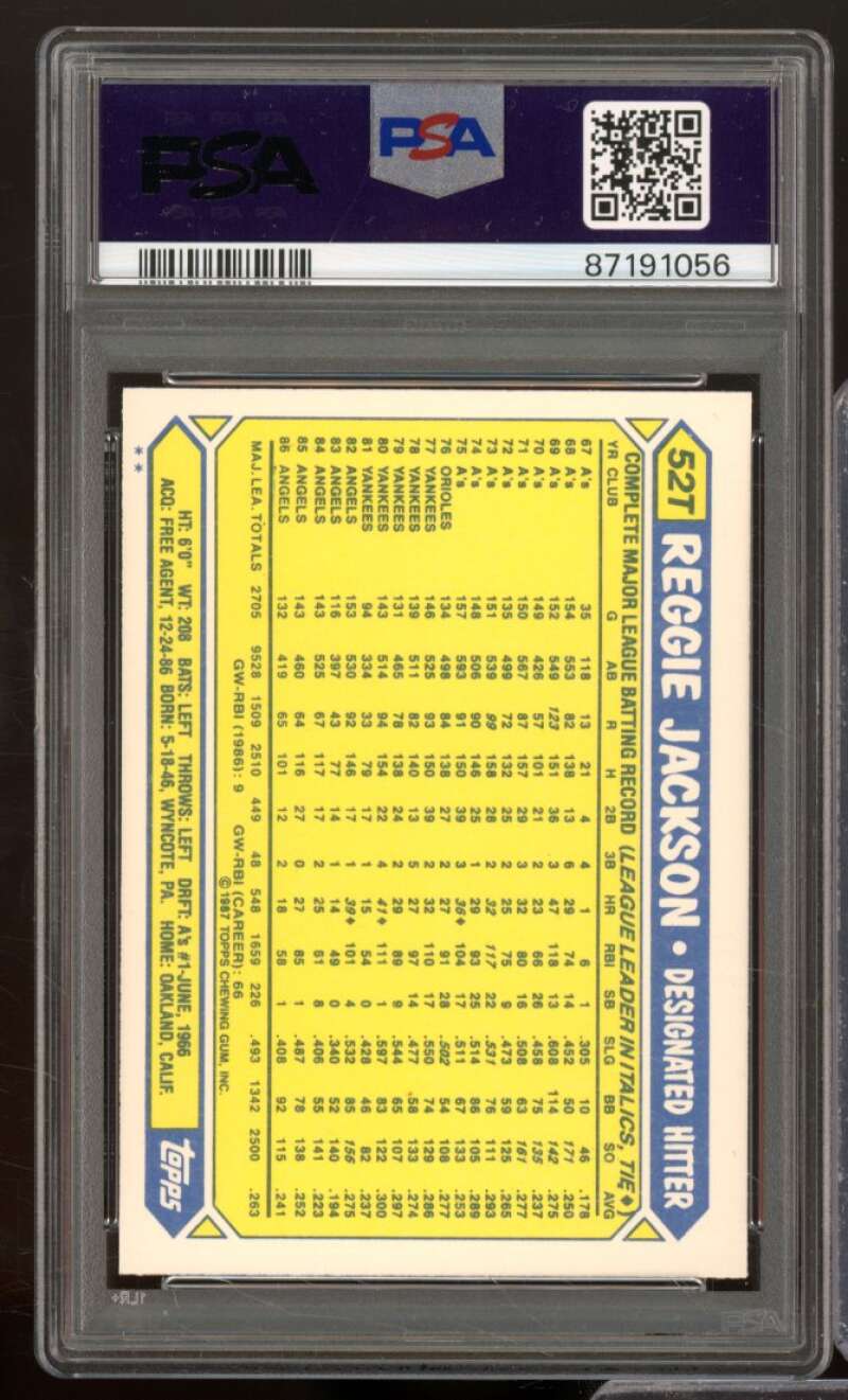 Reggie Jackson Card 1987 Topps Traded #52T PSA 9 Image 2