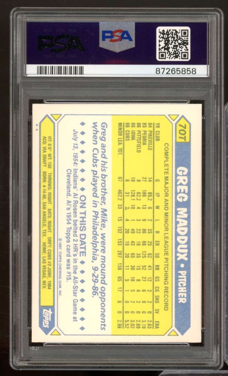 Greg Maddux Rookie Card 1987 Topps Traded #70T PSA 6 Image 2