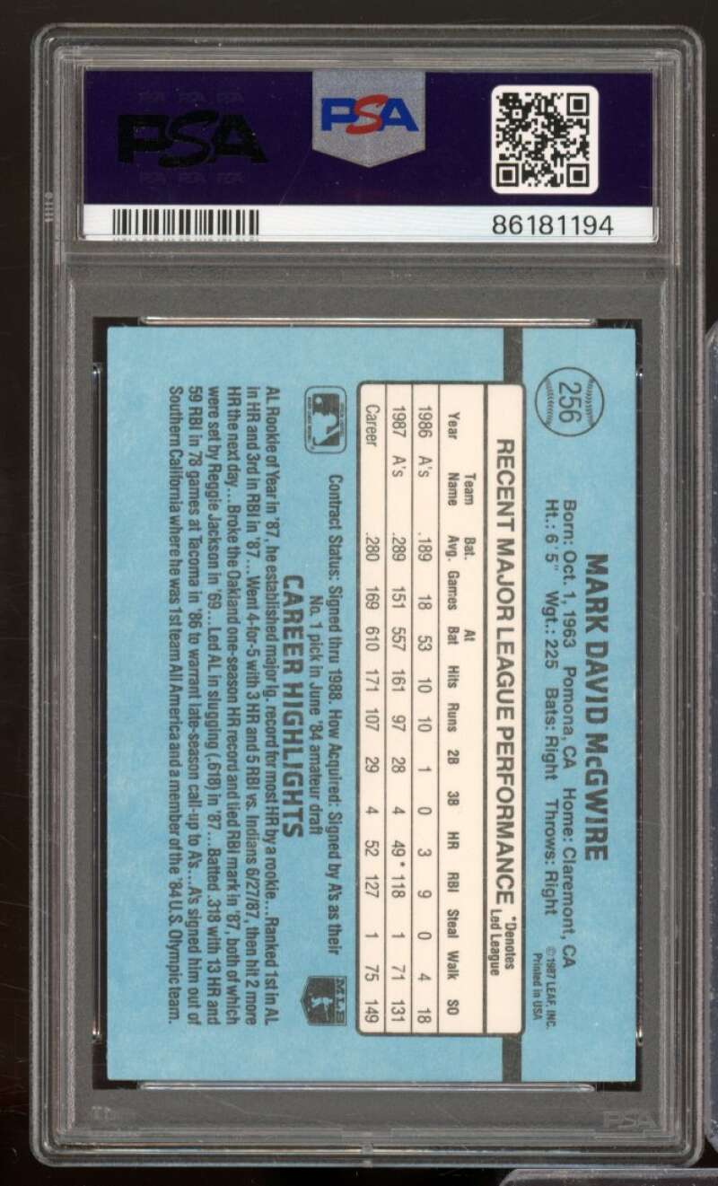 Mark McGwire Card 1988 Donruss #256 PSA 9 Image 2