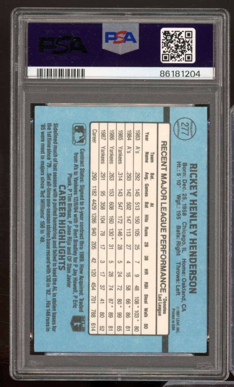 Rickey Henderson Card 1988 Donruss #277 PSA 9 Image 2