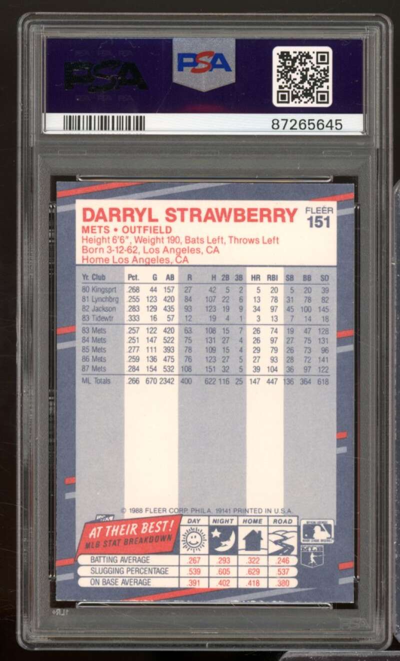 Darryl Strawberry Card 1988 Fleer #151 PSA 9 Image 2