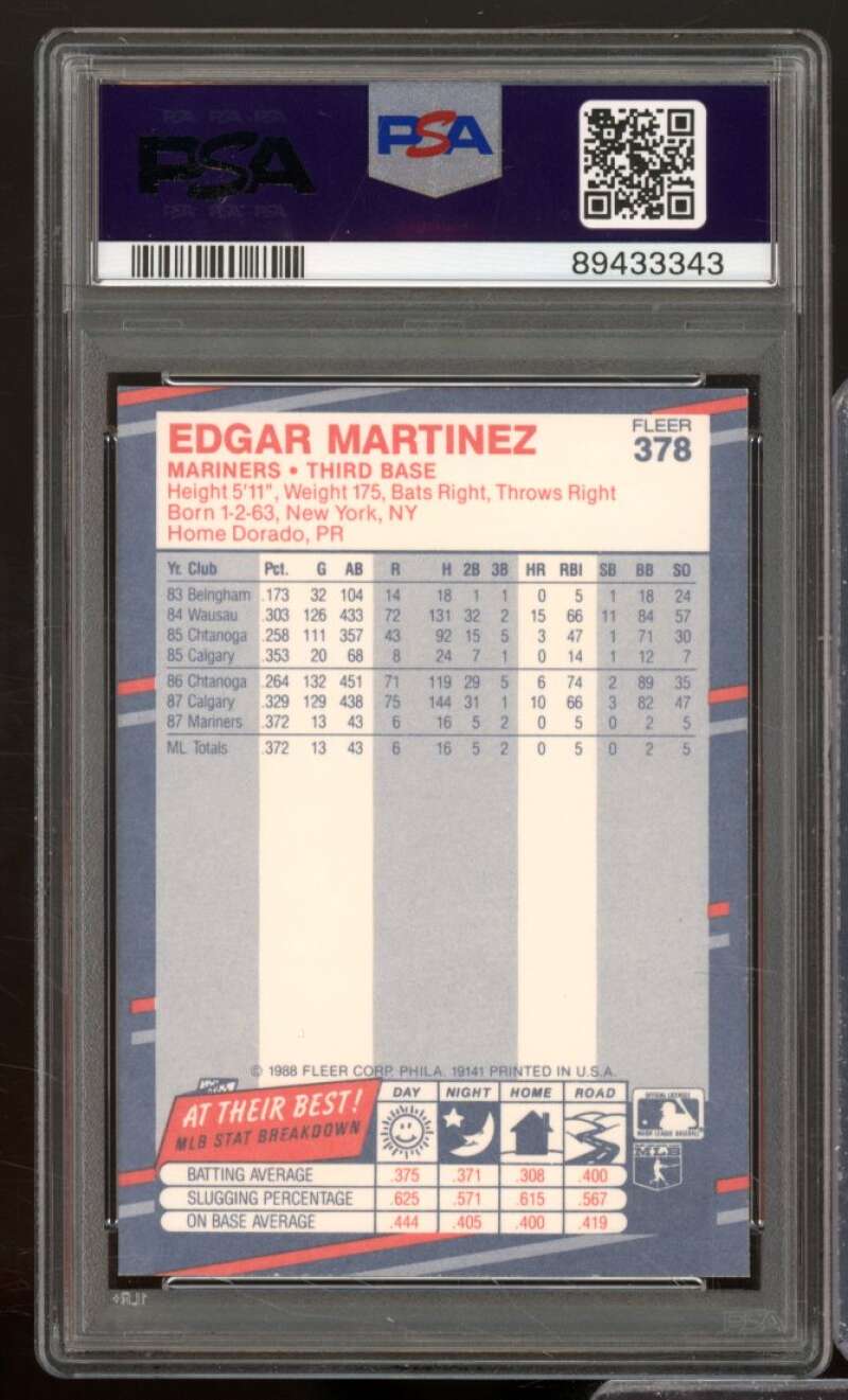 Edgar Martinez Rookie Card 1988 Fleer #378 PSA 9 Image 2