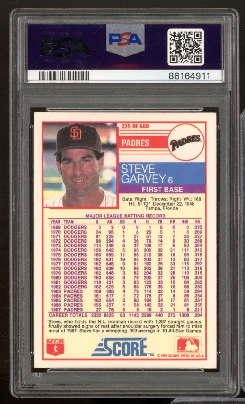 Steve Garvey Card 1988 Score #225 PSA 9 Image 2