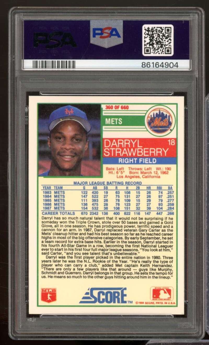 Darryl Strawberry Card 1988 Score #360 PSA 9 Image 2