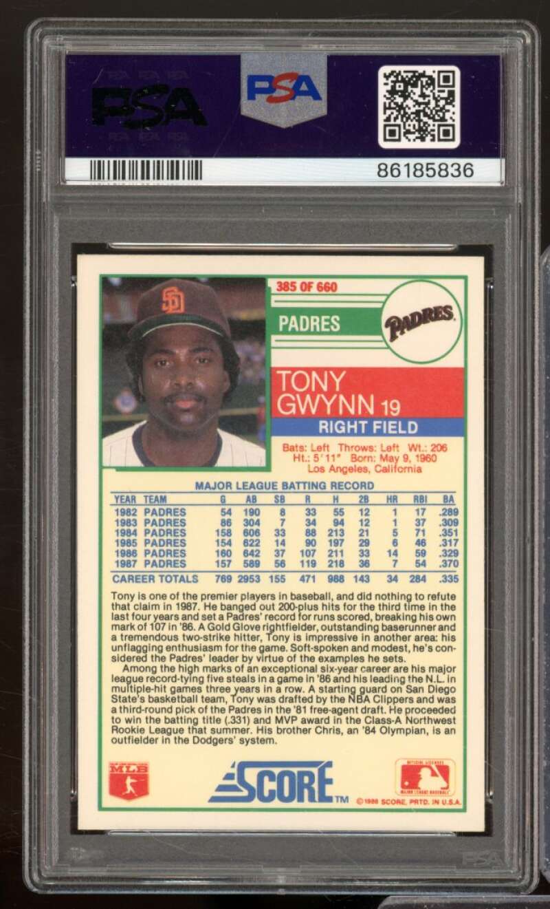 Tony Gwynn Card 1988 Score #385 PSA 9 Image 2