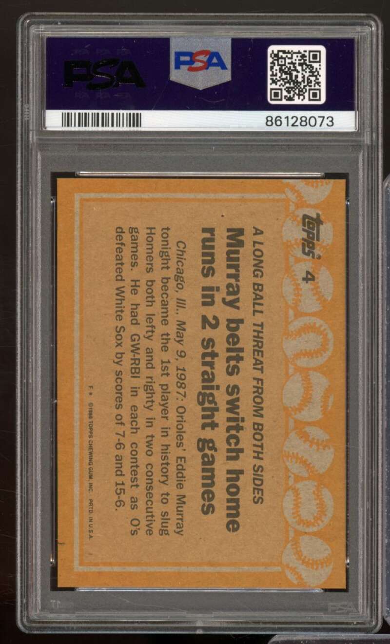 Eddie Murray Card 1988 Topps #4 PSA 9 Image 2