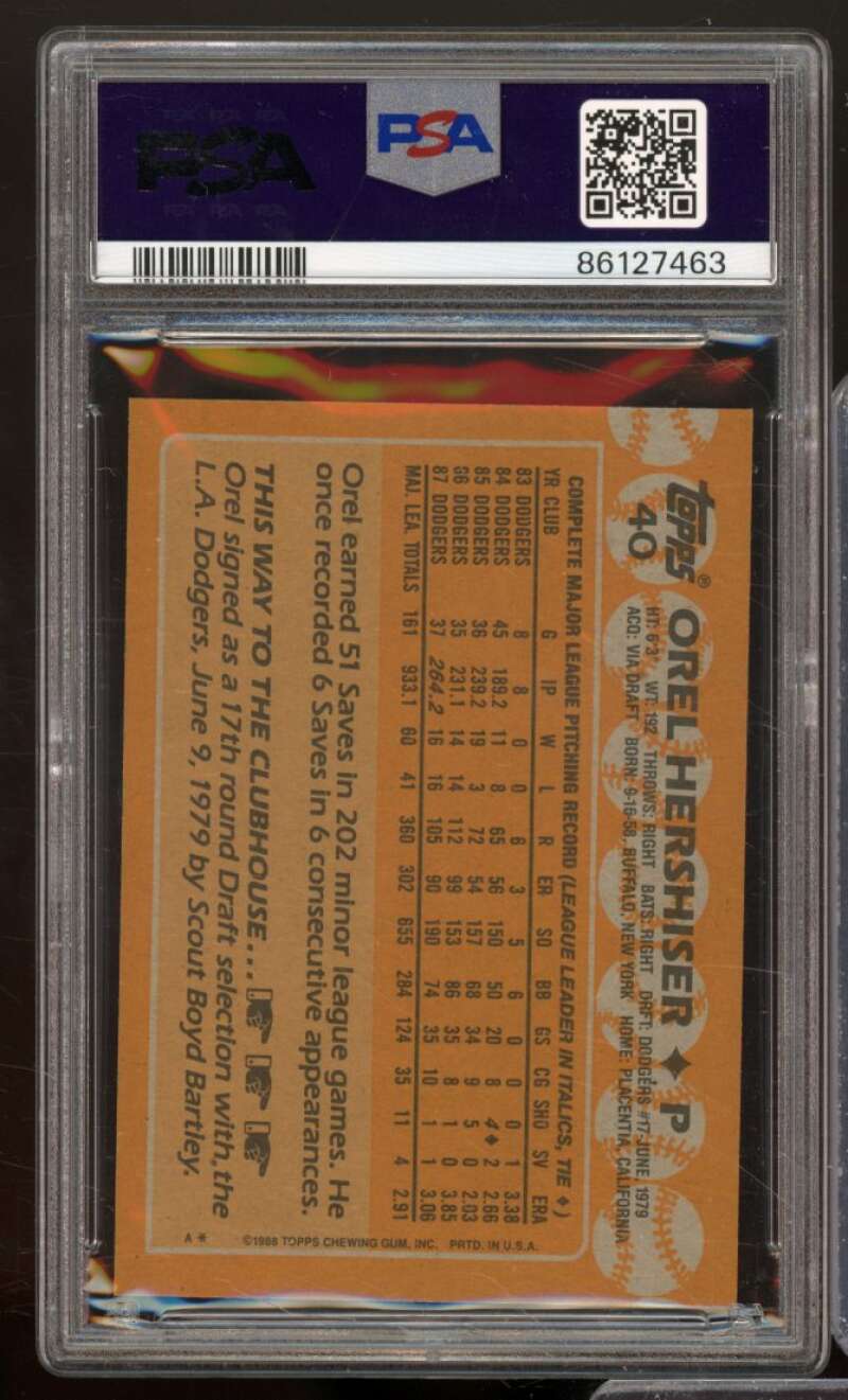 Orel Hershiser Card 1988 Topps #40 PSA 9 Image 2