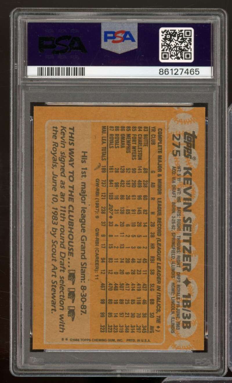 Kevin Seitzer Card 1988 Topps #275 PSA 9 Image 2