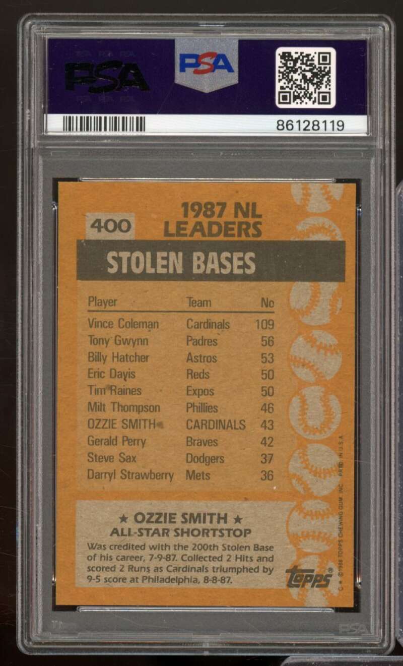 Ozzie Smith Card 1988 Topps #400 PSA 9 Image 2