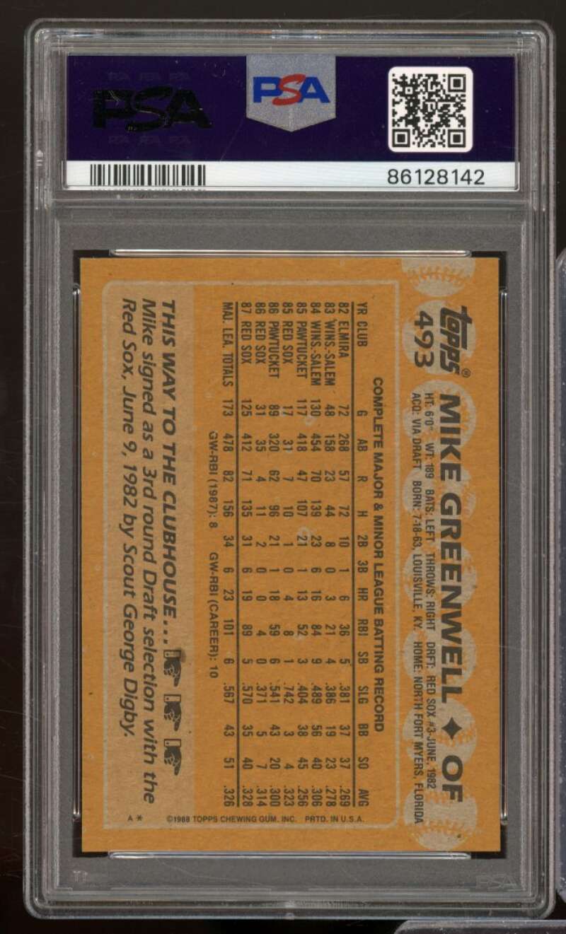 Mike Greenwell Card 1988 Topps #493 PSA 9 Image 2