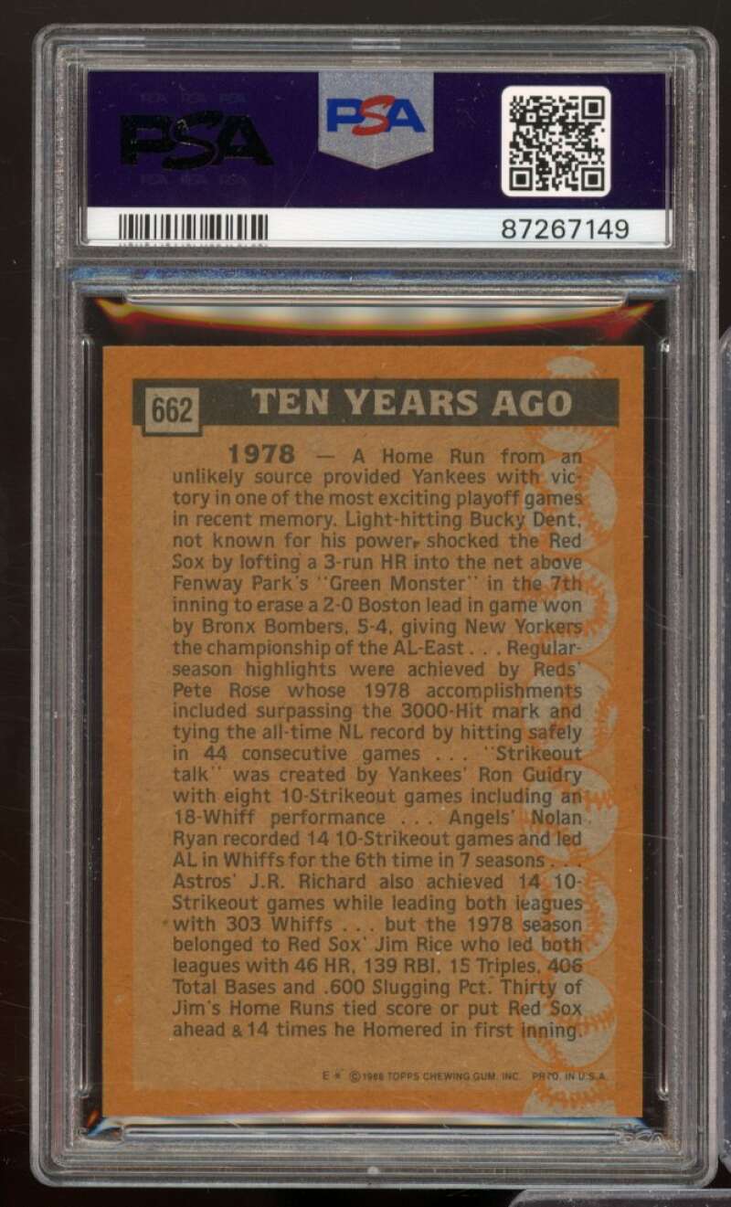 Jim Rice Card 1988 Topps #662 PSA 9 Image 2