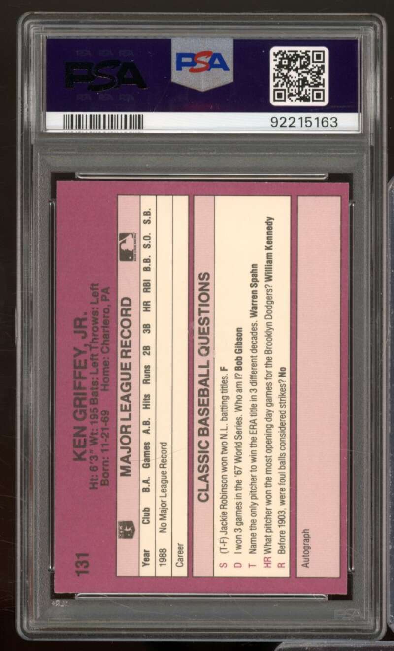 Ken Griffey Jr. Rookie Card 1989 Classic Travel Update #131 PSA 9 Image 2