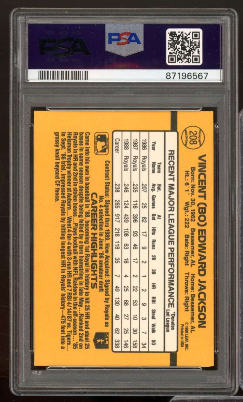 Bo Jackson Card 1989 Donruss #208 PSA 9 Image 2