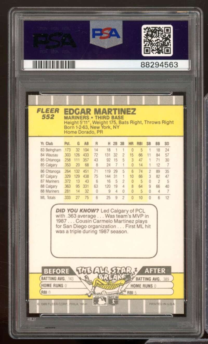 Edgar Martinez Card 1989 Fleer #552 PSA 9 Image 2