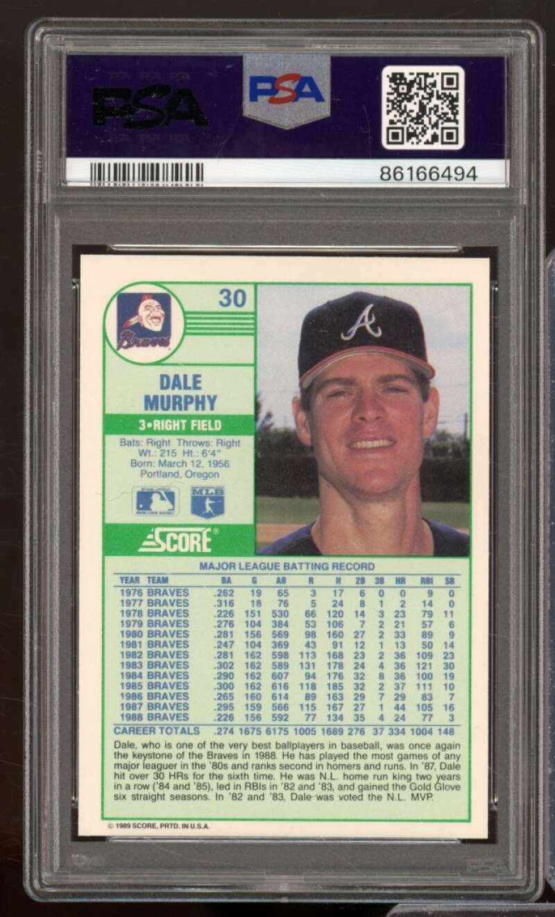 Dale Murphy Card 1989 Score #30 PSA 9 Image 2